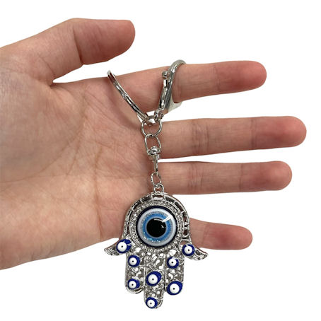 Evil Eye Hamsa Hand Silvertone Keychain